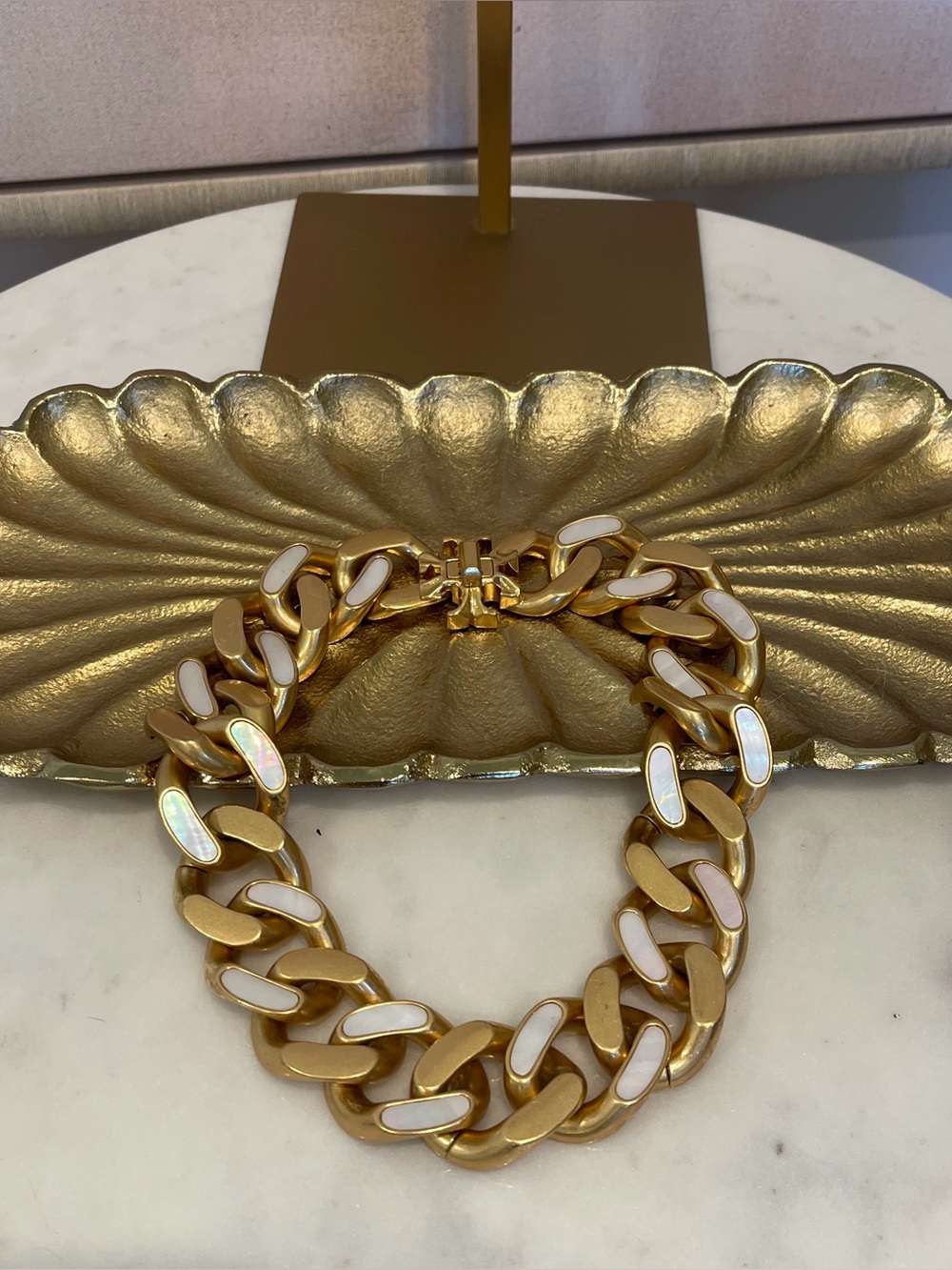 Tory Burch Chunky Roxanne Necklace with Mother of Pearl Inlay
